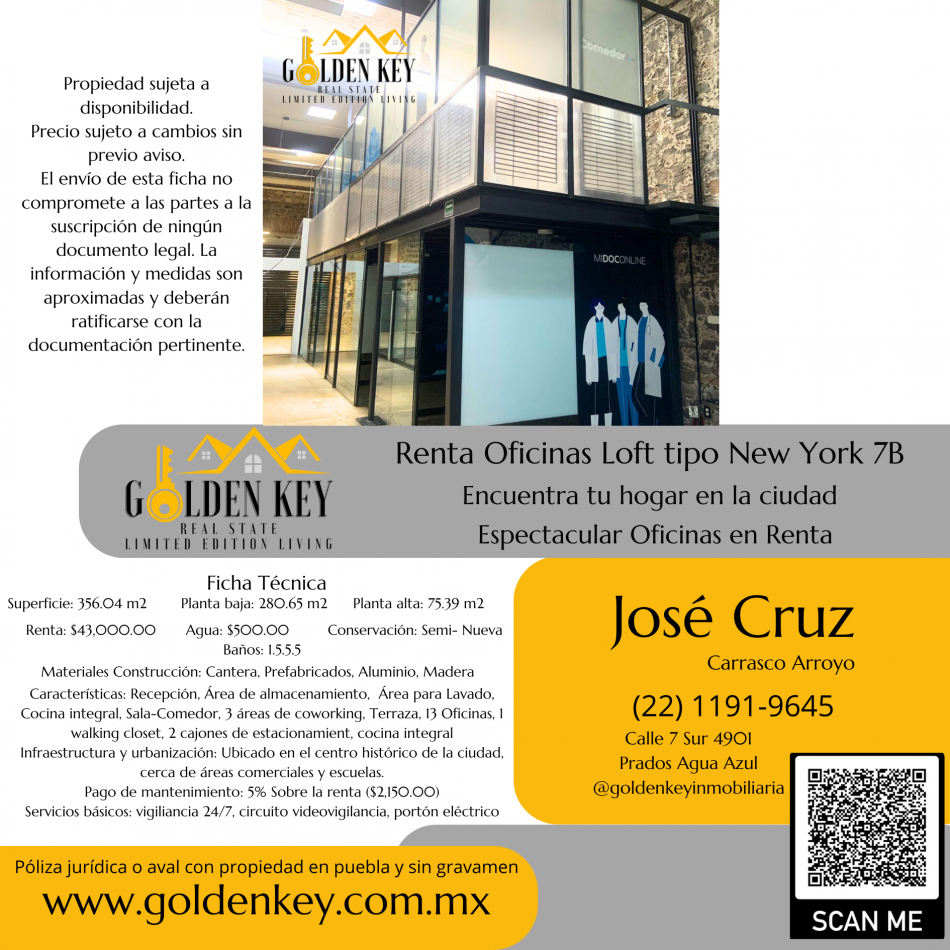 Renta Oficina Loft industrial tipo New York 7B