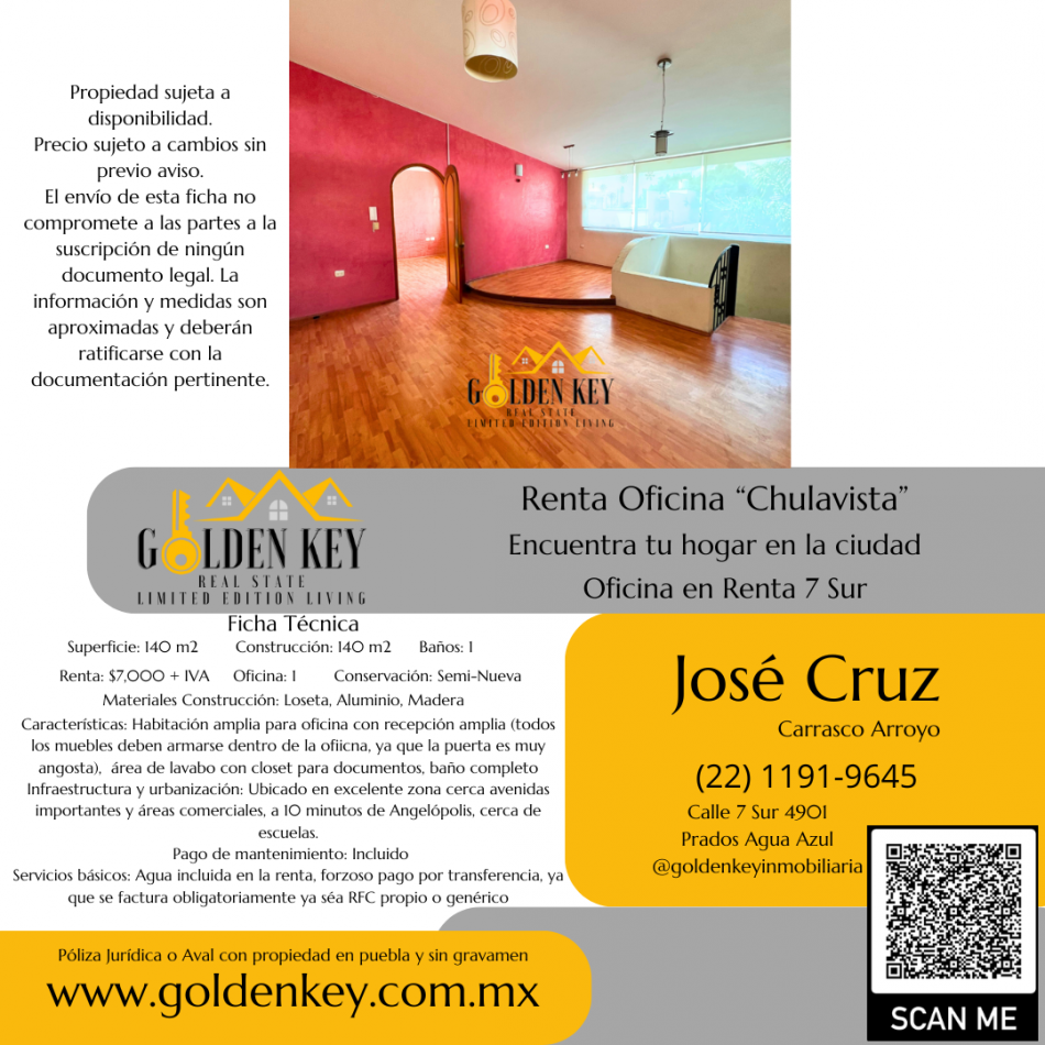 Renta Oficina Amplia en Chulavista, 7 Sur