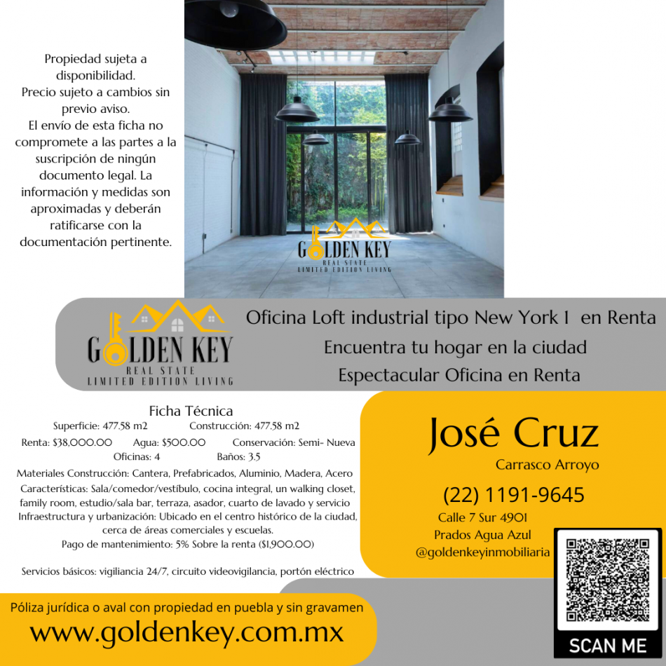 Oficina Loft Industrial Tipo New York en Renta